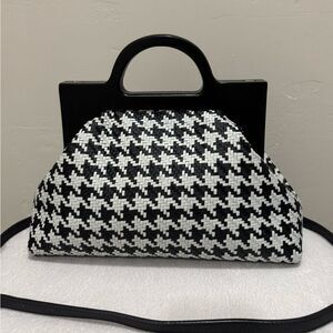 Genuine Woven Lambskin Handmade Wooden Frame Satchel, Includes 2 Straps Style